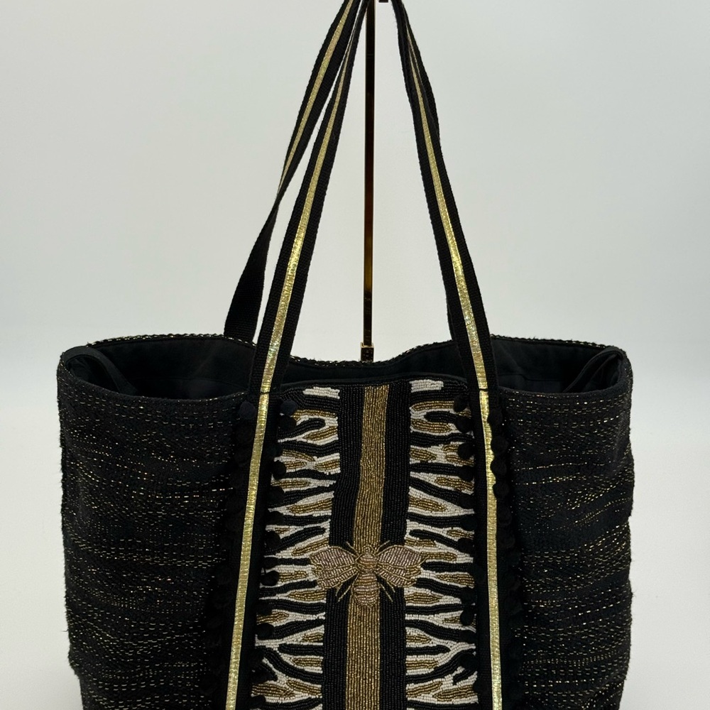America & Beyond Canvas Bee Glam Hand Beaded Tote Bag - Picture 8 of 15